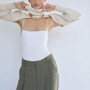 Chandail à manches longues bouffantes pour femmes, <span class=keywords><strong>col</strong></span> <span class=keywords><strong>roulé</strong></span>, tricot Super court, tricot à la mode - Product Image 2