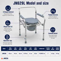 Chaise de toilette réglable en hauteur, cadre en alliage d'aluminium, pieds multi-niveaux, dossier et accoudoirs, sécurité pour personnes âgées et patients