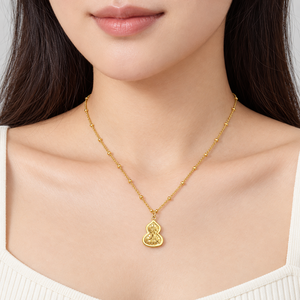 Collier pendentif double gourde texturé or en acier inoxydable, placage sous vide or 24 carats 41 + 5 cm 6,5 g - Product Image 5