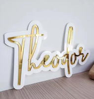 Panneau nominatif personnalisé en acrylique 3D, plaque à initiales personnalisée, étiquette nominative décorée en forme de cœur, décoration murale pour chambre d'enfant, cadeau de baby shower