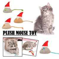 Mainan Tikus Natal Grosir dengan Catnip, Boneka Lembut Interaktif untuk Kucing, Dilengkapi Ekor Tali
