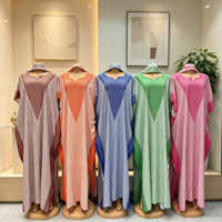 Robe Abaya ample pour femmes, style Boubou africain, grande taille, col en V, blocs de couleur, manches chauve-souris, maxi kaftan