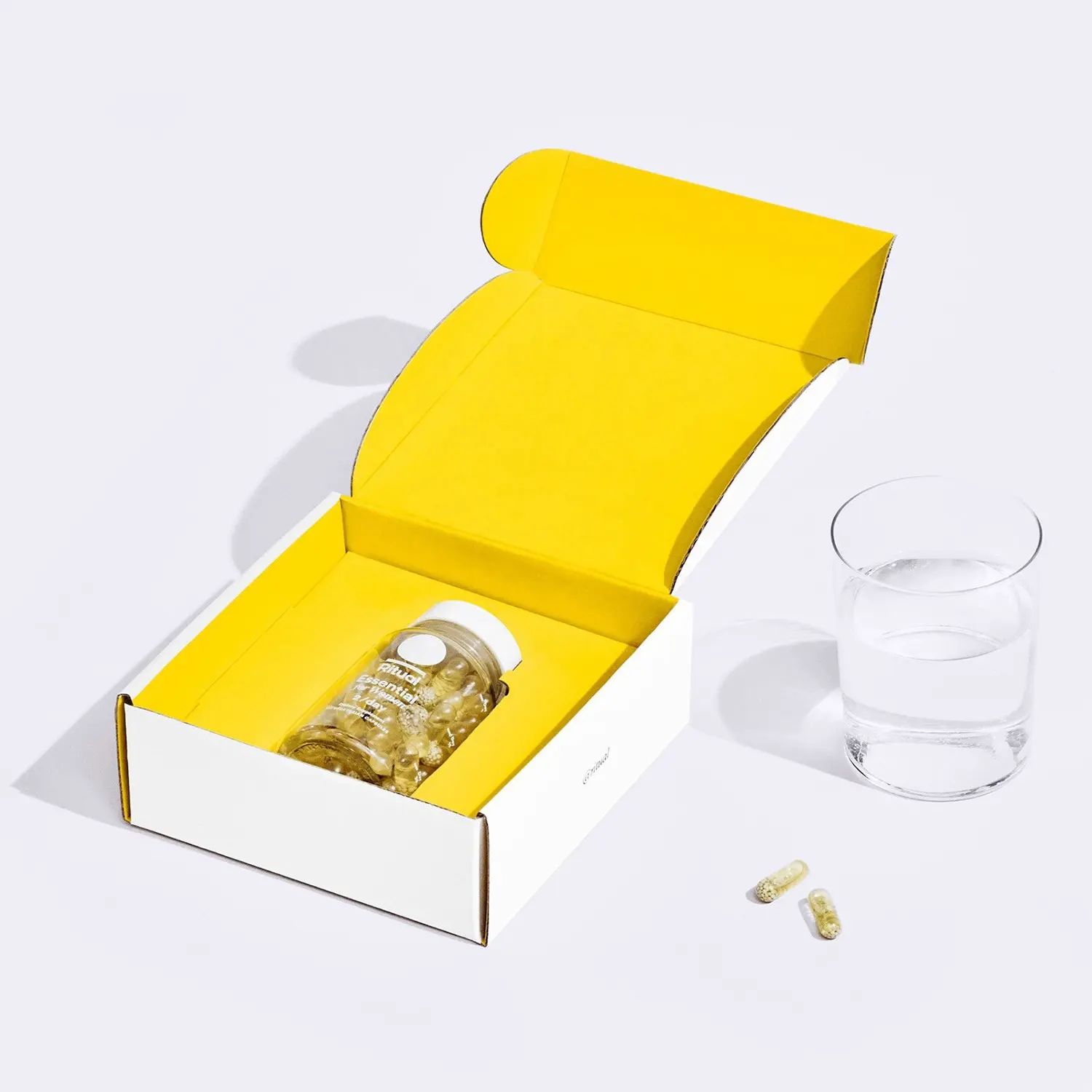 מותאם אישית צהוב בריאות מוצרים בקבוק אריזת תיבת קופסות גליות מיילר עם מותאם אישית מחזיק הכנס