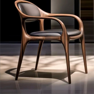 <span class=keywords><strong>Fauteuil</strong></span> nordique MinimalistWood Chaise arrière en cuir en bois de noyer massif minimaliste pour la maison - Product Image 4