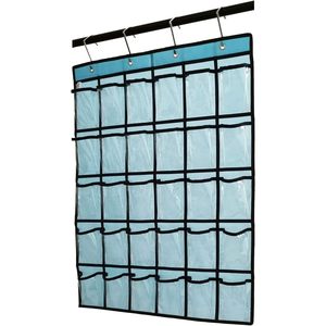 Organisateur de placard suspendu, 30 poches, rangement transparent pour vêtements, bijoux, téléphone, à suspendre sur la porte, à fixer au mur, bleu - Product Image 4