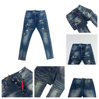 Nouveau Jean Streetwear Homme 2026 Taille Basse Bleu Vintage Slim en Denim avec Patchwork, Logos, Éclaboussures de Peinture et Détails Déchirés