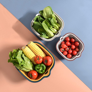 Double Layer Kitchen Drain <b>Basket</b> Plastic Vegetable Washing Colander Large Size For Fruit And Veggie <b>Storage</b> - Product Image 1