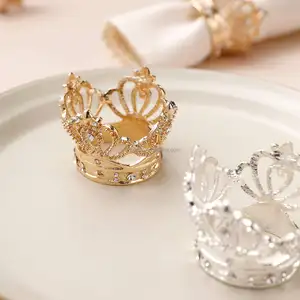Оптовая продажа, свадебное металлическое серебряное Золотое кольцо для салфеток с короной