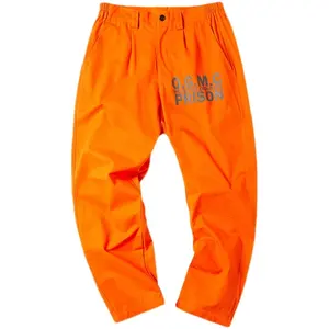 Pantalones de algodón con logo personalizado, uniforme de película naranja de prisión, casual