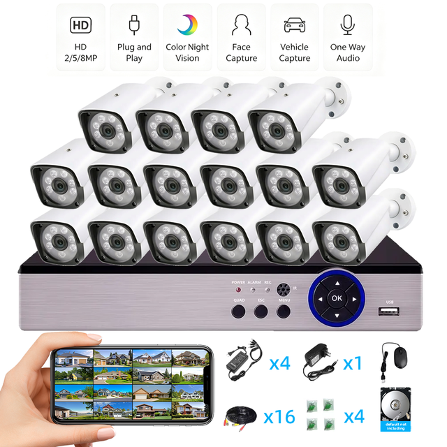 OEM 4/8/16CH 2/5/8MP AHD Wire Coaxial CCTV Security Camera Set System DVR Kit Video Surveillance System for Home Outdoor Monitor