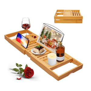 Plateau de bain extensible en bambou réglable de luxe avec porte-livres et porte-vin, nouvelle conception, pour baignoire - Product Image 3