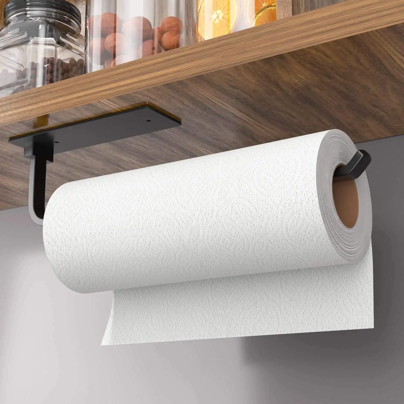 Mattschwarzer Papier handtuch halter unter dem Schrank für die Küche Verbesserter Aluminium-Küchen rollen halter Papier handtuch halter