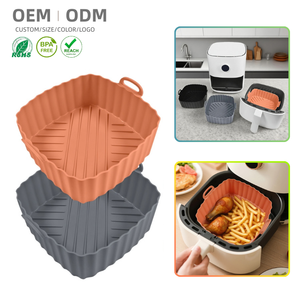 แผ่นรองซิลิโคนสำหรับหม้อทอดไร้น้ำมัน OEM ปลอดสาร BPA พร้อมหูจับ ขนาด 8.5 นิ้ว รูปทรงสี่เหลี่ยม ใช้ซ้ำได้ สำหรับหม้อทอดไร้น้ำมันขนาด <span class=keywords><strong>3.5</strong></span>-7 ควอร์ต - ถาดอบ - Product Image 1