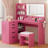 Table de maquillage en forme de L avec lumières et miroir