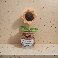 Poupée Tournesol Crocheté à la Main Article Décoratif Personnalisable Contenu Carte Tricoté Fleurs En Pot Objets Décoratifs Uniques