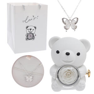 קופסת תכשיטים חדשה ליום האהבה הסיני, דובי קטן מפלסטיק, פרח נצחי מסתובב, טבעת פרפר, מתנה ליום הולדת לחברה - Product Image 2