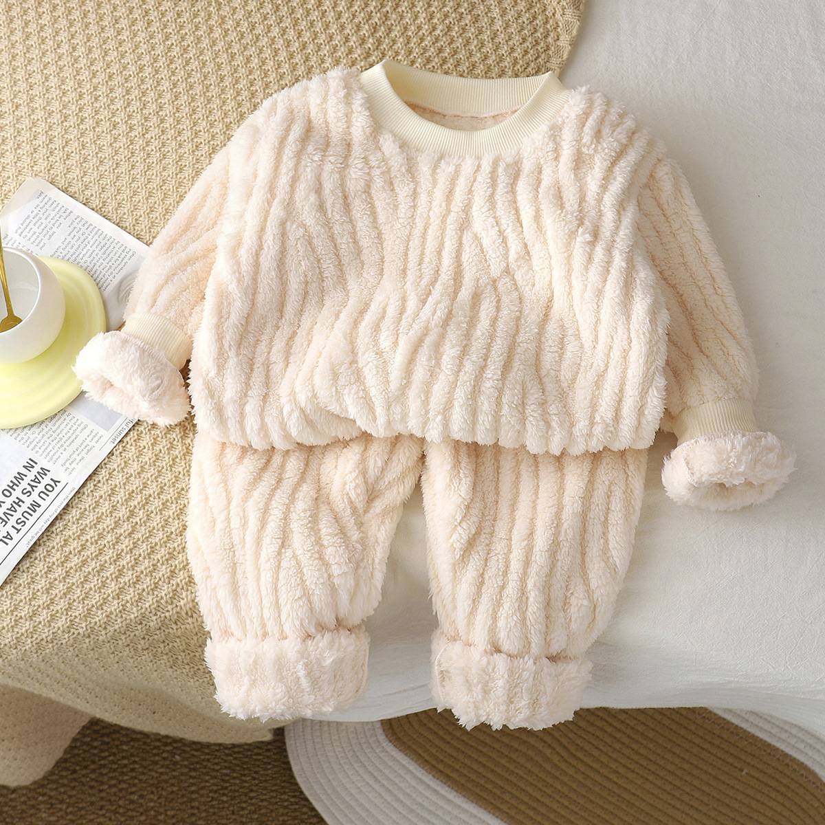 Beige-flannel pajama set