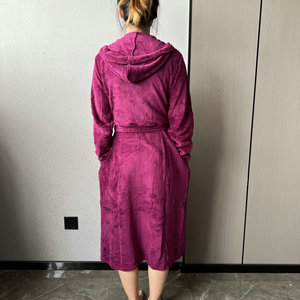 Hotel Home Soft <span class=keywords><strong>accappatoio</strong></span> fabbricazione professionale <span class=keywords><strong>lusso</strong></span> per <span class=keywords><strong>donna</strong></span> pigiama Robes 100% poliestere con cappuccio tinto in filo tessuto - Product Image 4