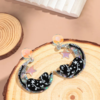 Nouveau 2024 bijoux de fête créatifs mignon chat Laser étoile lune paillettes noir chaton acrylique boucles d'oreilles pour femmes filles