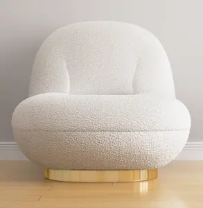 Modern ev oturma mobilya beyaz buklet kumaş döşemeli altın paslanmaz çelik taban şezlong