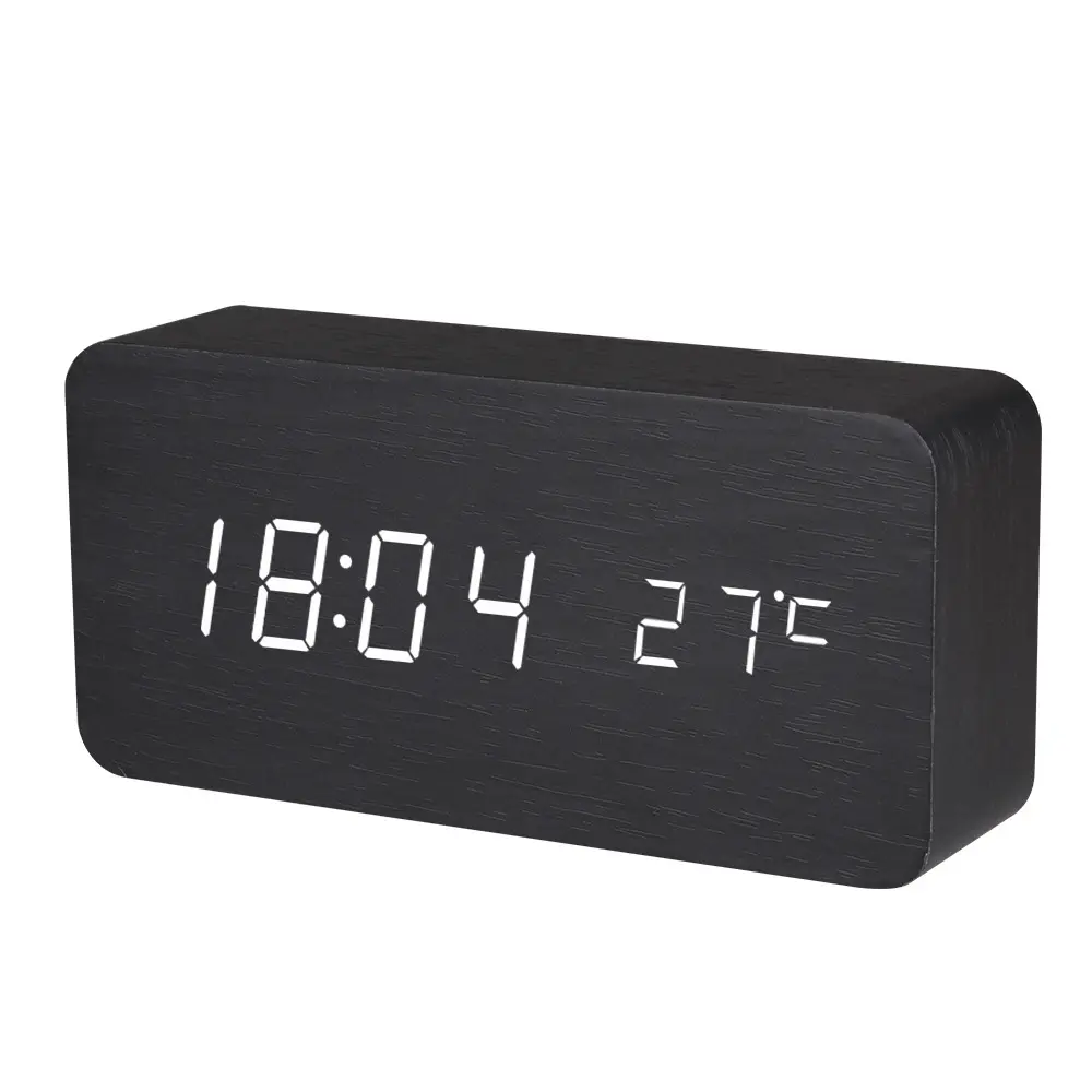 creative fashion digital alarm clock with indoor temperature and humidity digital table clock wooden desk alarm clock