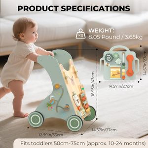 <b>1</b> <b>Year</b> <b>Old</b> Toddler Sit-to-Stand Learning <b>Toy</b> With Detachable Busy Board <b>Wooden</b> Adjustable Speed Baby Push <b>Toy</b> - Product Image 3