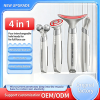Appareil de beauté portable 4-en-1 rechargeable à microcourant et vibrations pour le visage et le cou, avec thérapie thermique pour le visage, masseur oculaire et rouleau liftant