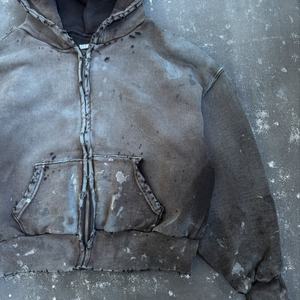 Sweat à capuche pour homme en coton lourd French Terry, style streetwear personnalisé, épaules tombantes, effet délavé vintage, délavé à l'acide - Product Image 4