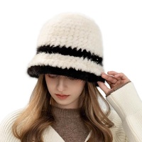 Luxuriöse handgestrickte Nerzfellmütze für Damen, warme Wintermütze für den Außenbereich, vier Jahreszeiten, XZWDSI CX-C-348, 56–58 cm