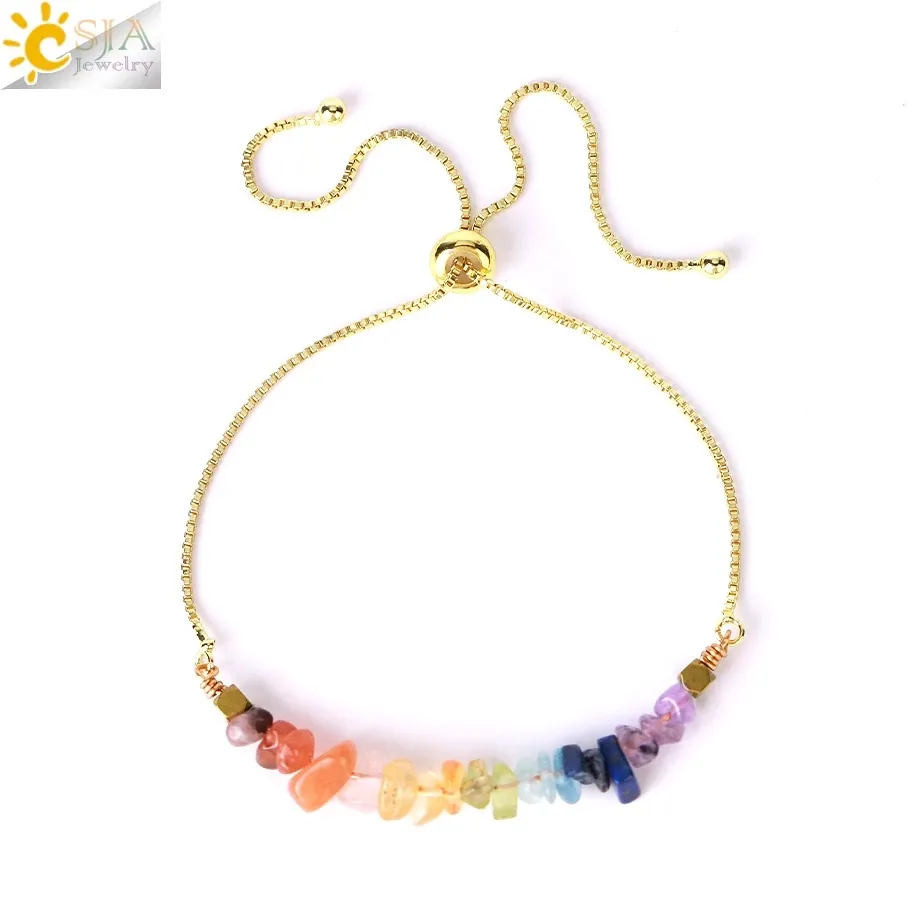 CSJA fashion jewelry bracelet natural healing chakra stone chip bead crystal stainless steel friendship bracelets for women H005