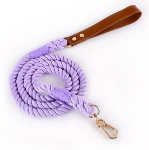 Correas y collares mixtos de cuero de vaca y Cuerda de algodón de lujo para mascotas, arnés para caminar para perros de estilo sólido - Product Image 6