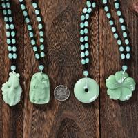 Dragon chinois zodiaque poisson rouge bouddha Jade couleur pendentif sculpté fleur dieux sculpter Statue collier de perles chaîne sac cadeau