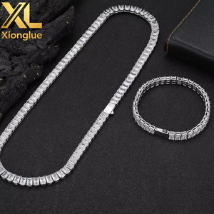 Fashion Hip Hop <b>Copper</b> 18K Gold Plated 4mm Geometric 5A Zircon Tension Setting Round CZ Tennis Necklace for Women and Men - Product Image 1
