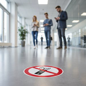 Señalización de Suelo - Prohibido el Uso de Teléfonos Móviles, Adhesivo de PVC 100x100mm, Hecho en Italia - Product Image 2
