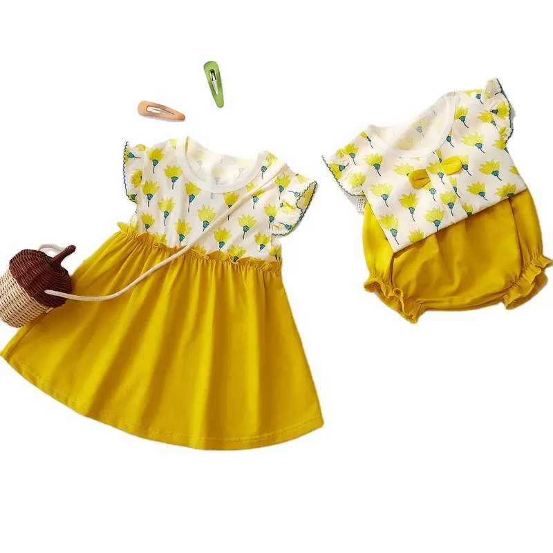 Vestido de algodón de manga corta para bebé, conjunto de ropa de verano para niña pequeña