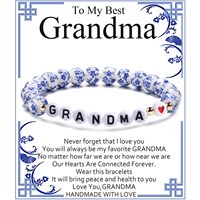 Nouveau design Bracelets élastiques en céramique perlée MAMA Grand-mère, cadeau personnalisé avec logo et lettre pour la fête des mères et les anniversaires