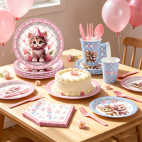 Nouvelles Assiettes, Gobelets, Serviettes et Bannière en Papier Jetables Thème Chat pour Fête d'Anniversaire et Fêtes – Articles de Fête et de Célébration