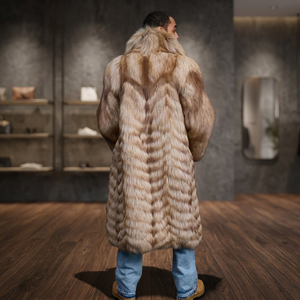 High Quality Luxury Full Length Fox Fur Sleeve <b>Waterproof</b> Men's Extra <b>Long</b> Floor Length Natural Coffee Trench <b>Coat</b> - Product Image 3