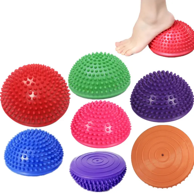 Yeni tasarım eğitimi yarım yuvarlak Yoga denge topu Pod PVC Spiky masaj yarım top