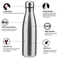 Botella Deportiva Moderna de Acero Inoxidable, Termo de Doble Pared, Aislada al Vacío, a Prueba de Fugas, Taza para Beber en Senderismo