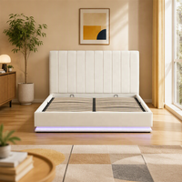 Weiches Lederbett im Modernen Stil mit Holzrahmen, Hydraulischem Gaslift, Doppelbett oder Kingsize-Bett, Gepolstertes Bett für Hotels