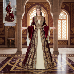 Traditional Muslim Winter Bridal Abaya Embroidered Floor-Length Velvet <b>Ball</b> <b>Gown</b> Deep V-Neck Long Sleeve Elegant Formal Wedding - Product Image 3
