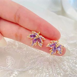 <b>Red</b> Maple Leaf Stud <b>Earrings</b> For Women Party Jewelry Claw Setting Plant Shape Fashion <b>Earrings</b> - Product Image 4