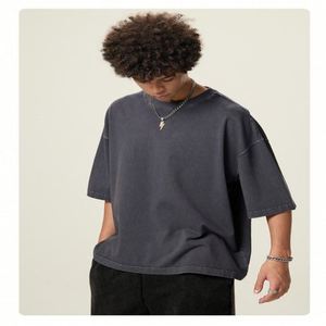 High Quality Men's Oversized Cropped <b>T</b>-Shirt 100% Cotton 260gsm Solid O-Neck Silk Screen Printed Eco-Friendly - Product Image 3
