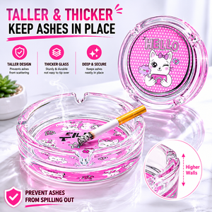 Cendrier en verre rose Kitty, logo personnalisé, style moderne, carré, épais et profond, avec plateau, boîte cadeau imprimée OEM pour la vente au détail et les cadeaux - Product Image 3