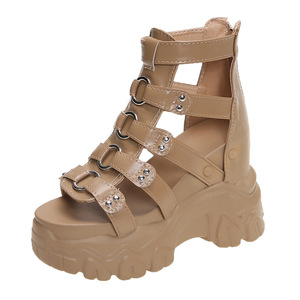 <span class=keywords><strong>Sandales</strong></span> compensées à plateforme carrée ouverte pour <span class=keywords><strong>femme</strong></span>, nouvelle collection été 2025, design tendance, semelle intérieure compensée de 12 <span class=keywords><strong>cm</strong></span>, 3 options de couleurs, à lacets, en PU - Product Image 5