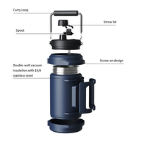 Bouteille d'eau isolée de 128oz gallon en acier inoxydable avec paille Cantine en métal étanche à triple paroi pour le sport