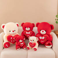 Ours en peluche rouge très populaire avec doublure en maille et cœur brodé – Ours assis – Cadeau d'anniversaire ou de Saint-Valentin