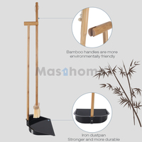 Masthome-Juego de escoba y recogedor de bambú respetuosos con el medio ambiente, 4 filas, cerdas de Mascota de alta resistencia, con recogedor de hierro