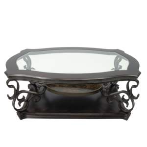 DB Farmhouse-Style Cocktail Table Glass Top MDF Mármol Papel Medio Estante Capa de polvo Acabado Metal Patas Dimensiones - Product Image 4